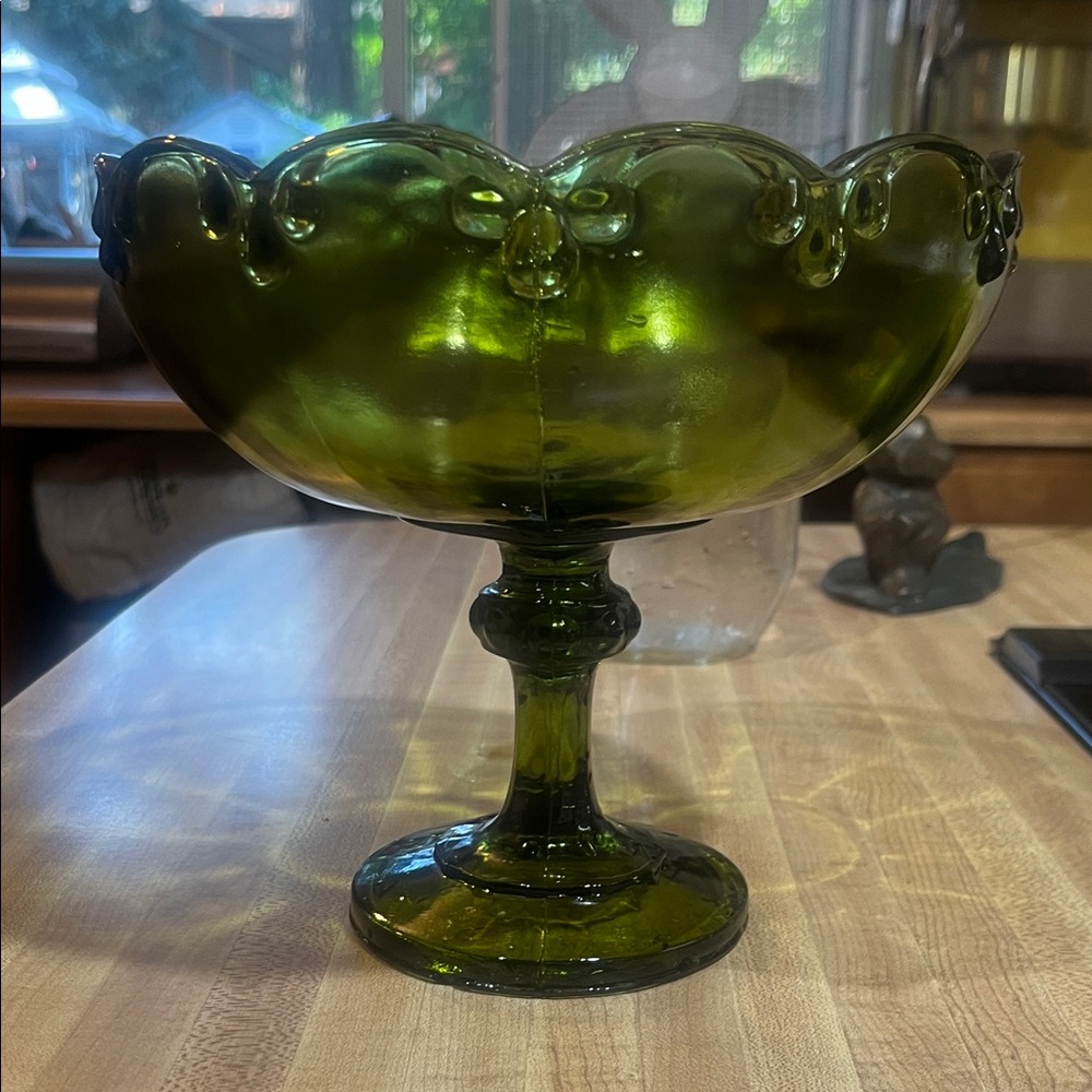 Vintage Mid Century Modern Footed Pressed Glass Bowl